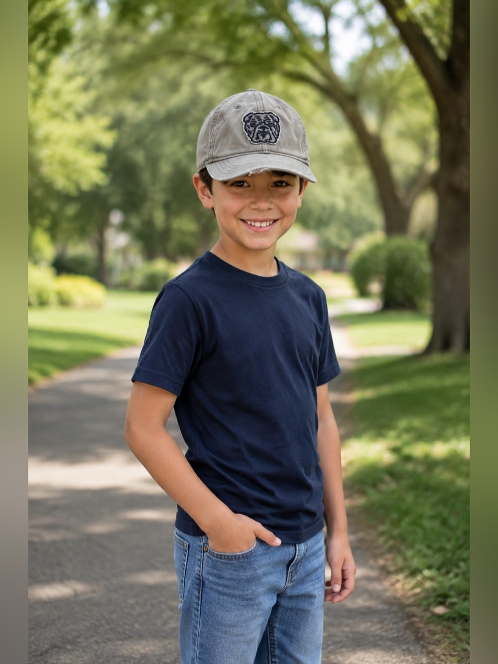 Abercrombie Kids Gray Distressed Bulldog Baseball Cap Hat S/M